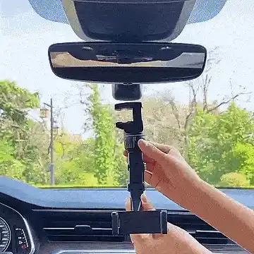 Smartphone holder on rearview mirror